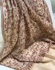 White Butidar Silk Embroidery Pashmina Shawl