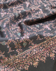 Gray Buti Floral Silk Embroidery Pashmina Shawl
