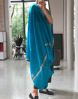 Turquoise Silk Embroidery Pashmina Shawl with Elegant Border Design