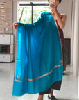 Turquoise Silk Embroidery Pashmina Shawl with Elegant Border Design