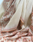 White Paisley Design Silk Embroidery Pashmina Shawl