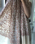 White Butidar Silk Embroidery Pashmina Shawl