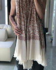 White Butidar Silk Embroidery Pashmina Shawl