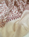 White Butidar Silk Embroidery Pashmina Shawl
