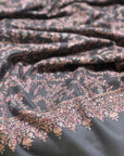 Gray Buti Floral Silk Embroidery Pashmina Shawl
