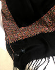 Black Silk Embroidery Pashmina Shawl with Dhoor Design