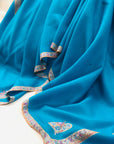 Turquoise Silk Embroidery Pashmina Shawl with Elegant Border Design