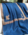 Blue Hashidar Silk Embroidery Pashmina Shawl