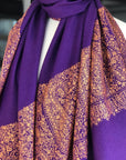 Bright Purple Paisley Pashmina Shawl with Intricate Embroidery Designs