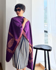 Bright Purple Embroidery Pashmina Shawl with Cone Boteh Design