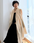 Natural White Embroidered Pashmina Shawl with Intricate Floral Designs