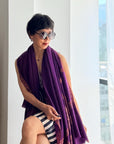 Bright Purple Embroidery Pashmina Shawl with Cone Boteh Design