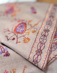 Handspun Beige Silk Embroidered Pashmina Shawl with Intricate Floral Designs