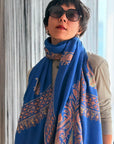Handspun Turquoise Designer Embroidery Pashmina Shawl