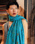 Vintage Turquoise Jaal Embroidered Pashmina Shawl with Intricate Details
