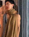 Handspun Golden Silk Embroidery Pashmina Shawl with Exquisite Embroidery Details
