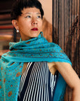 Vintage Turquoise Jaal Embroidered Pashmina Shawl with Intricate Details