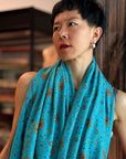 Vintage Turquoise Jaal Embroidered Pashmina Shawl with Intricate Details