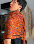Extra Fine Orange Kani Pashmina Shawl with Intricate Floral Designs
