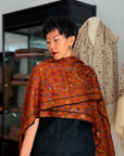 Extra Fine Orange Kani Pashmina Shawl with Intricate Floral Designs