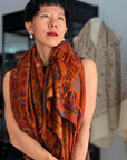 Extra Fine Orange Kani Pashmina Shawl with Intricate Floral Designs