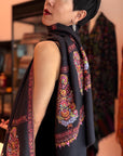 Extra Fine Black Pashmina Shawl with Classic Cone Boteh Design