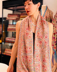 Handspun Coral Pink Silk Embroidery Pashmina Shawl with Exquisite Details
