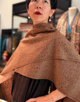 Vintage Dark Brown Silk Embroidery Pashmina Shawl with Exquisite Embroidery Details