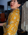 Vintage Mustard Silk Embroidery Pashmina Shawl with Elegant Floral Designs