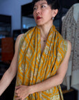 Vintage Mustard Silk Embroidery Pashmina Shawl with Elegant Floral Designs