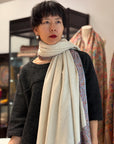Elegant White Dhoor Embroidery Pashmina Shawl with Classic Design