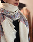 Elegant White Dhoor Embroidery Pashmina Shawl with Classic Design