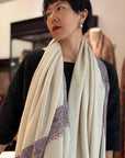 Elegant White Dhoor Embroidery Pashmina Shawl with Classic Design