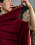 Vintage Wine Red Dhoor Embroidered Pashmina Shawl with 100% Hand Spun Material