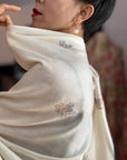 Ivory Buti Embroidered Pashmina Shawl with Exquisite Embroidery Details