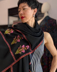 Elegant Black Iris Design Pashmina Shawl with Intricate Embroidery Details