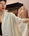 Ivory Dhoor Embroidered Pashmina Shawl with Exquisite Embroidery Details