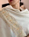 Ivory Dhoor Embroidered Pashmina Shawl with Exquisite Embroidery Details
