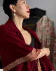 Vintage Wine Red Dhoor Embroidered Pashmina Shawl with 100% Hand Spun Material