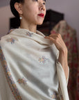 Ivory Buti Embroidered Pashmina Shawl with Exquisite Embroidery Details