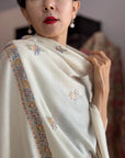 Ivory Buti Embroidered Pashmina Shawl with Exquisite Embroidery Details
