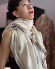 Ivory Buti Embroidered Pashmina Shawl with Exquisite Embroidery Details