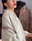 3 Yard Ivory Hashia Embroidered Pashmina Shawl with Exquisite Embroidery Details