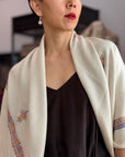 3 Yard Ivory Hashia Embroidered Pashmina Shawl with Exquisite Embroidery Details