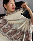 Extra Fine Ivory Paisley Design Embroidery Pashmina Shawl