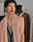 Elegant Coral Pink Buti Embroidered Pashmina Shawl