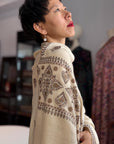 Elegant White Buti Palla Silk Embroidery Pashmina Shawl