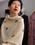Elegant White Buti Palla Silk Embroidery Pashmina Shawl