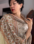 Elegant Beige Designer Pashmina Shawl with Intricate Embroidery Details