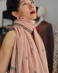 Elegant Coral Pink Buti Embroidered Pashmina Shawl